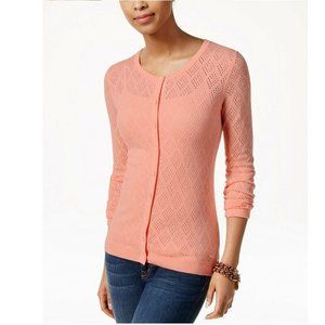 Tommy Hilfiger Women Pointelle-Knit Cardigan Sweater Peach Large rt$139 NEW